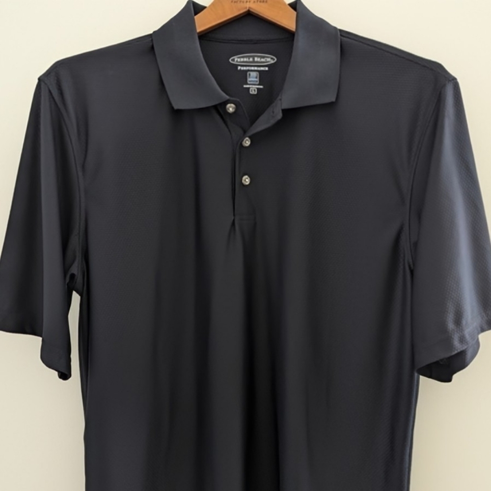 PEBBLE BEACH Tech Mesh Performance Golf Polo Shirt Men's L Dry Wick Black MINT